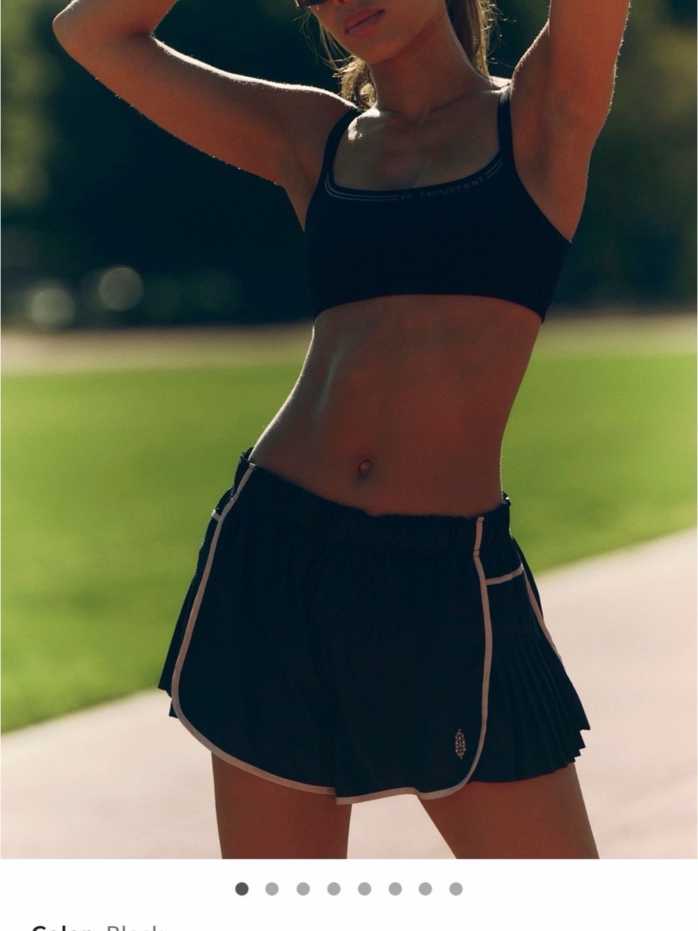 FP Movement by Free People Easy Tiger Black Pleated Short with Bone/Khaki Trim - Picture 2 of 16